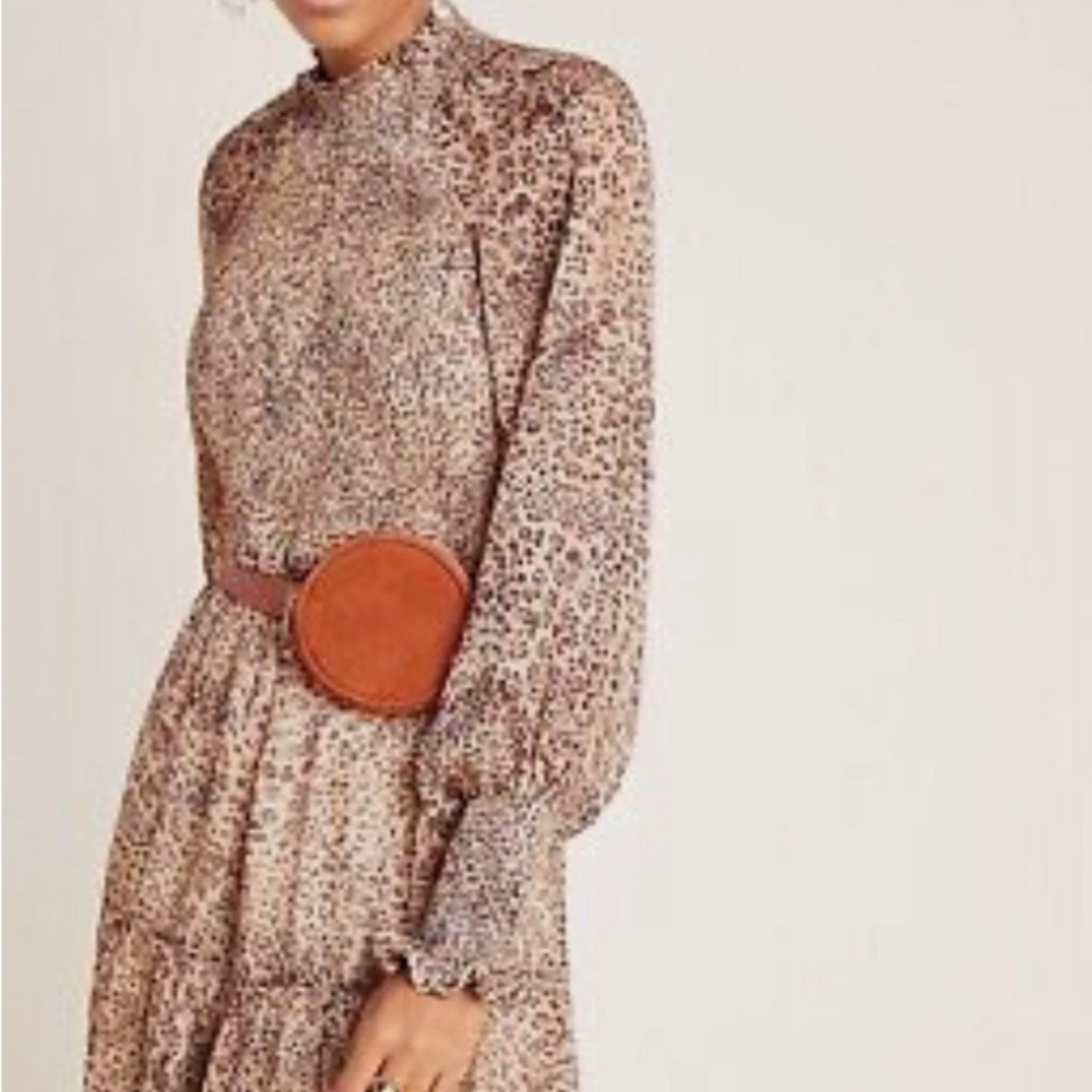 Monique Lhuillier Brown and Tan Mock Neck Sundress